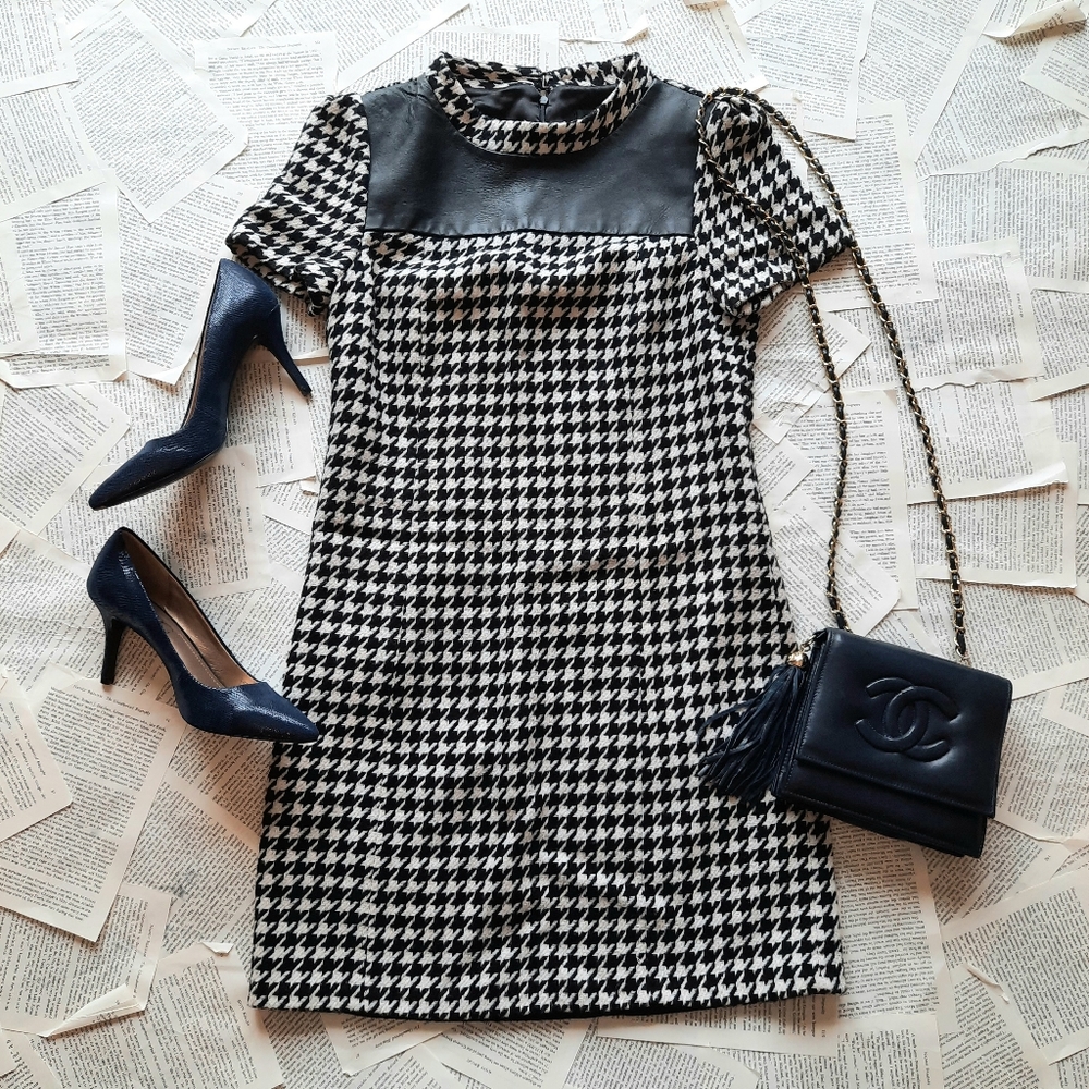 Leather and Houndstooth Dress- Vintage